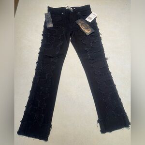 FWRD Denim Jet Black Distressed Stacked 5 Pocket Jeans Kids Size 5 SLIM FIT